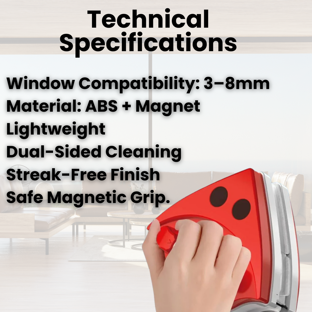 Magnetic Window Cleaner, Double-Sided for 3–8 mm Glass, Streak-Free