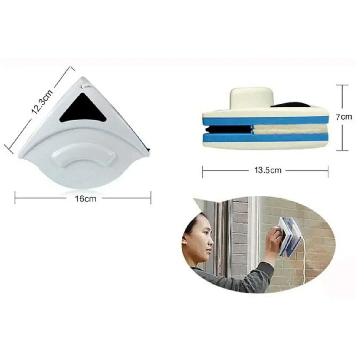 Magnetic Window Cleaner, Double-Sided for 3–8 mm Glass, Streak-Free