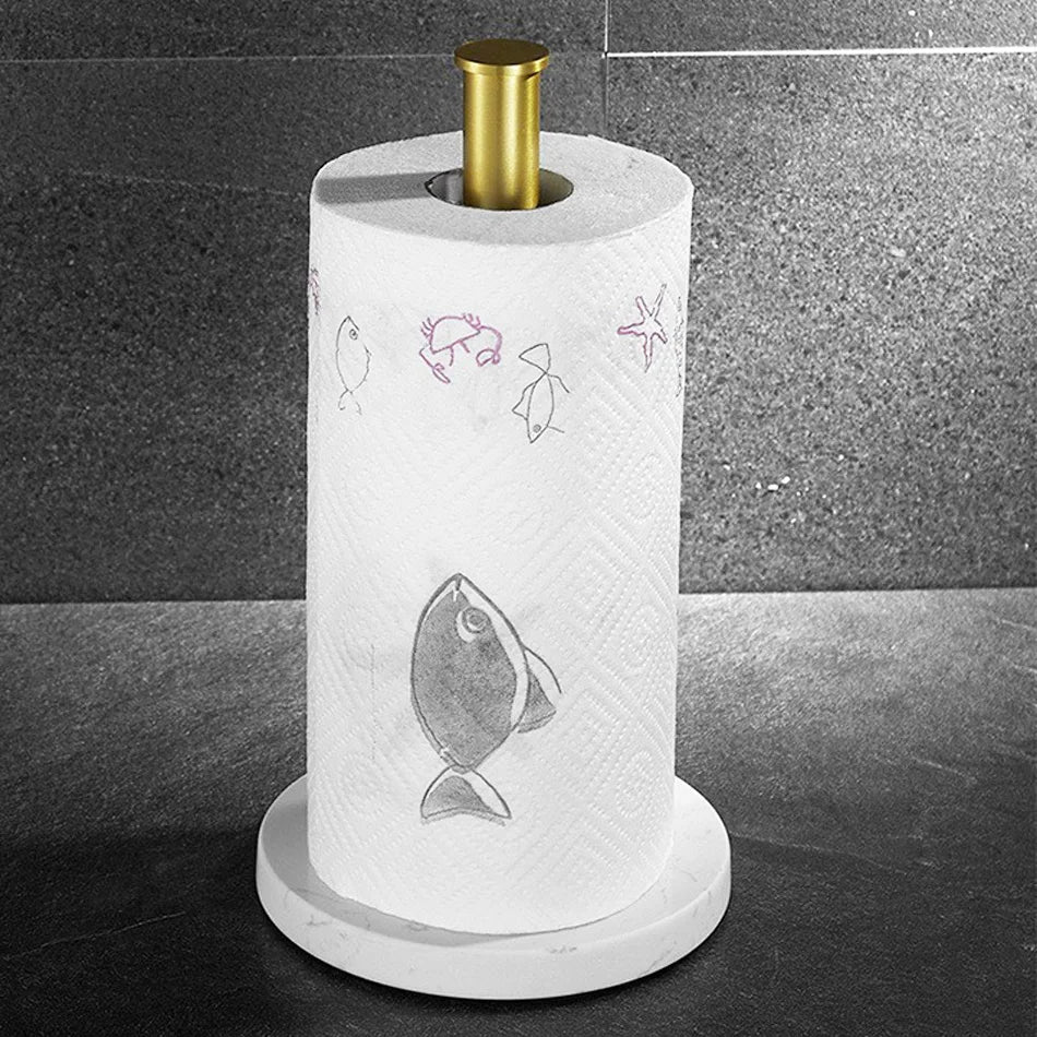 Marble paper towel holder with gold accents