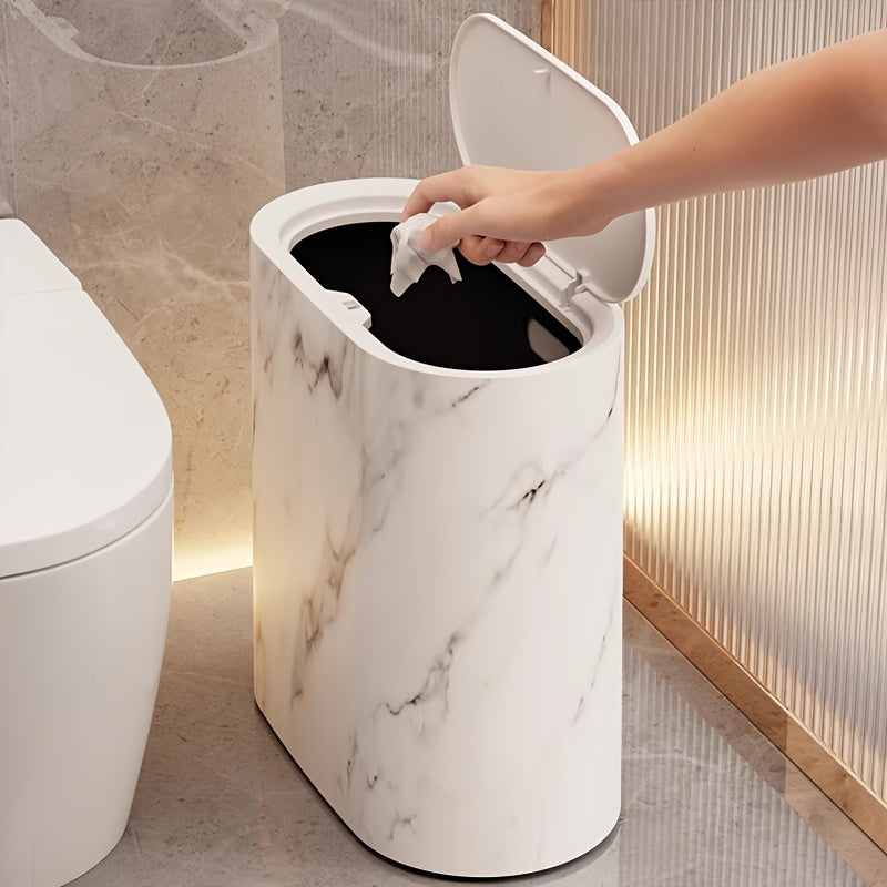 Marble Pattern Trash Can | Modern Bathroom & Kitchen Bin with Lid