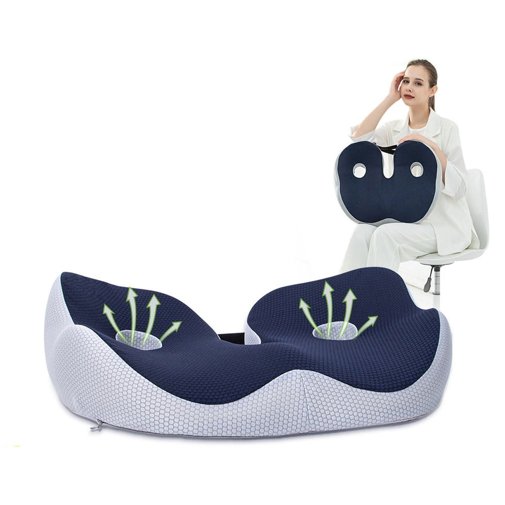 Memory Foam Seat Cushion, Ergonomic Chair Cushion with Coccyx Cut-Out, Washable Cover and Non-Slip Base, 16.9 x 14.2 x 3