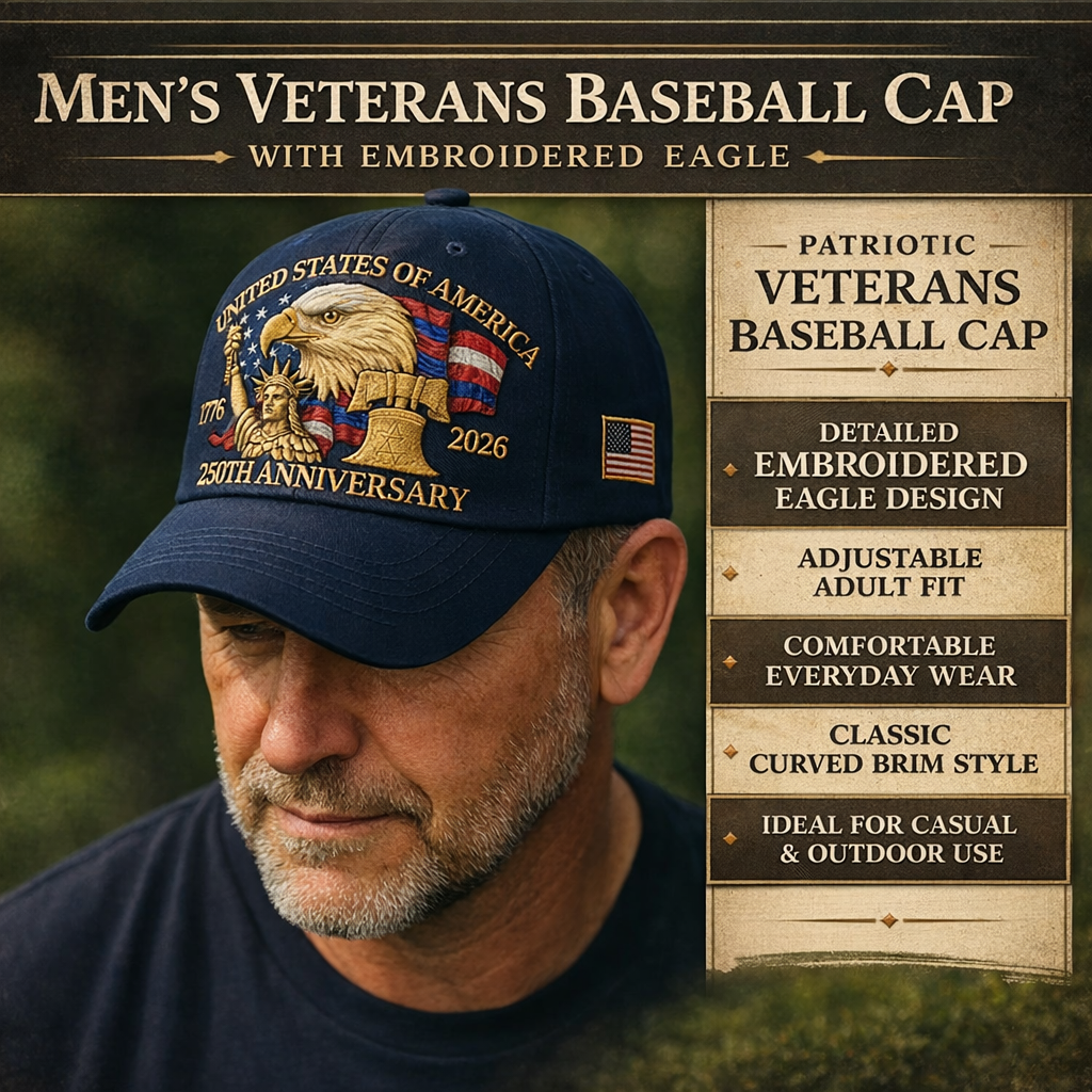 Men’s Baseball Cap Patriotic Eagle 250th Anniversary Veterans Hat