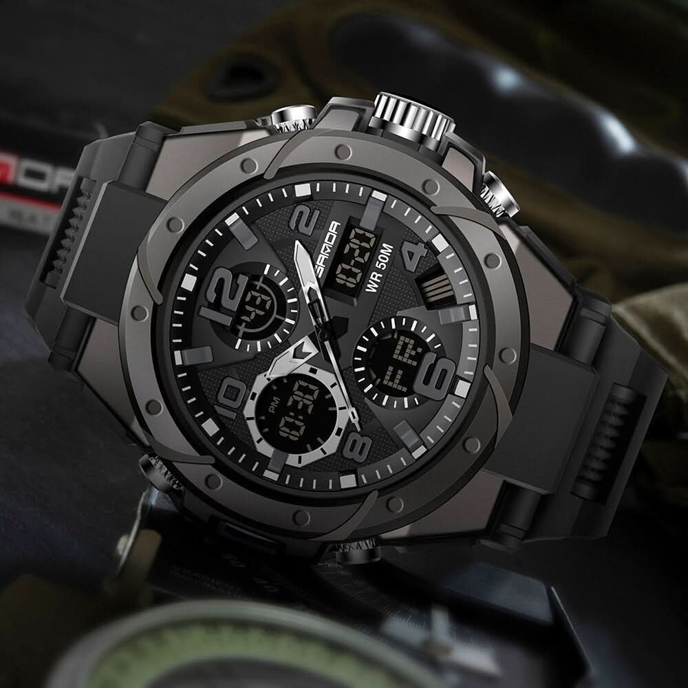 Men’s Military Watch with Analog Digital Display and Features