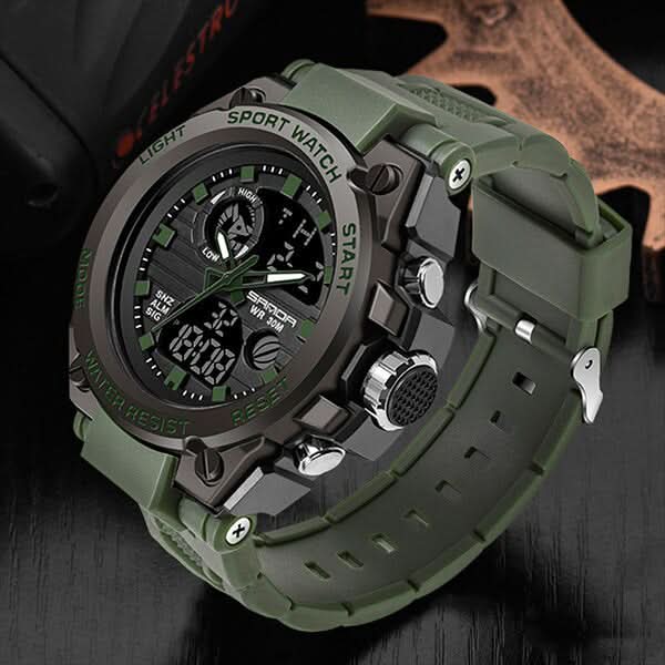 Men’s Military Watch with Analog Digital Display and Features