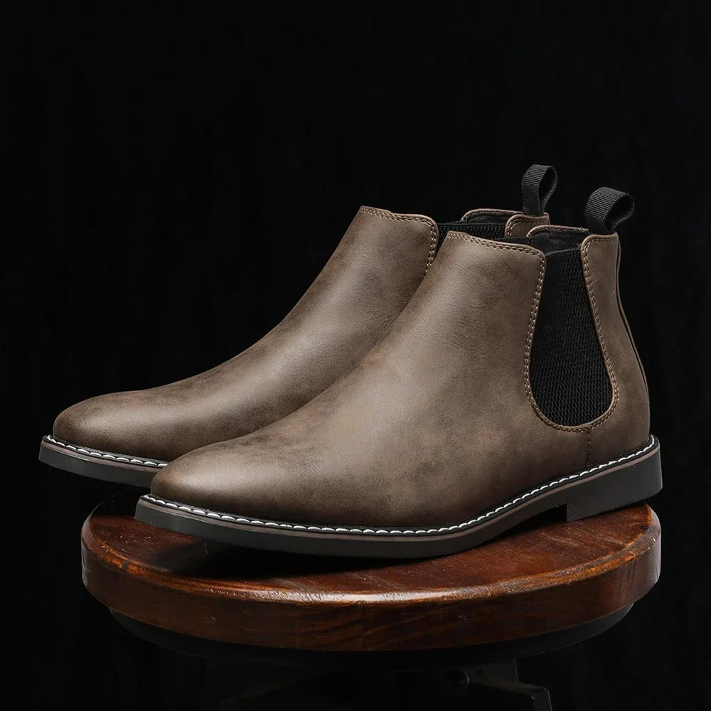 Men's Chelsea Boots with Side Elastic and Pull Tab, Contrast-Stitched Sole, 3 Colors or 3-Pair Set, Sizes US 6-12