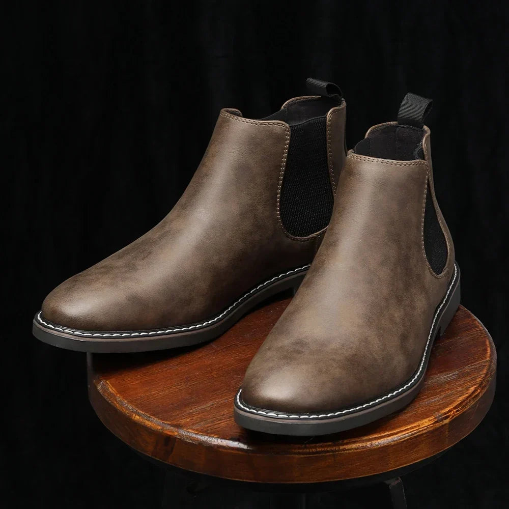 Men's Chelsea Boots with Side Elastic and Pull Tab, Contrast-Stitched Sole, 3 Colors or 3-Pair Set, Sizes US 6-12