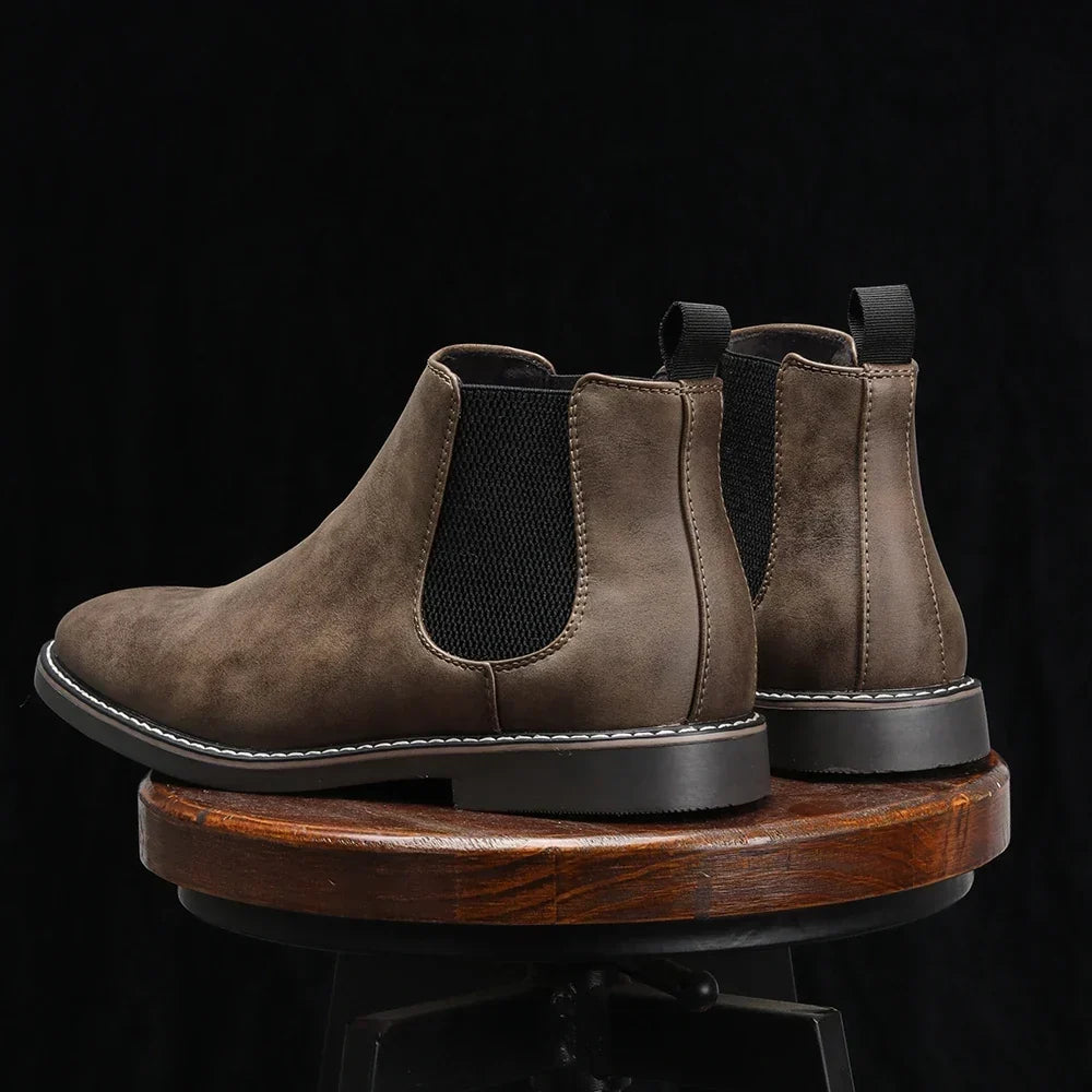 Men's Chelsea Boots with Side Elastic and Pull Tab, Contrast-Stitched Sole, 3 Colors or 3-Pair Set, Sizes US 6-12