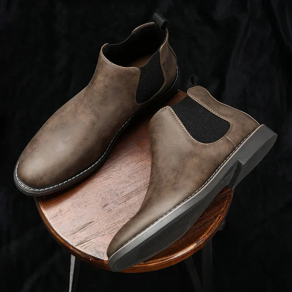 Men's Chelsea Boots with Side Elastic and Pull Tab, Contrast-Stitched Sole, 3 Colors or 3-Pair Set, Sizes US 6-12