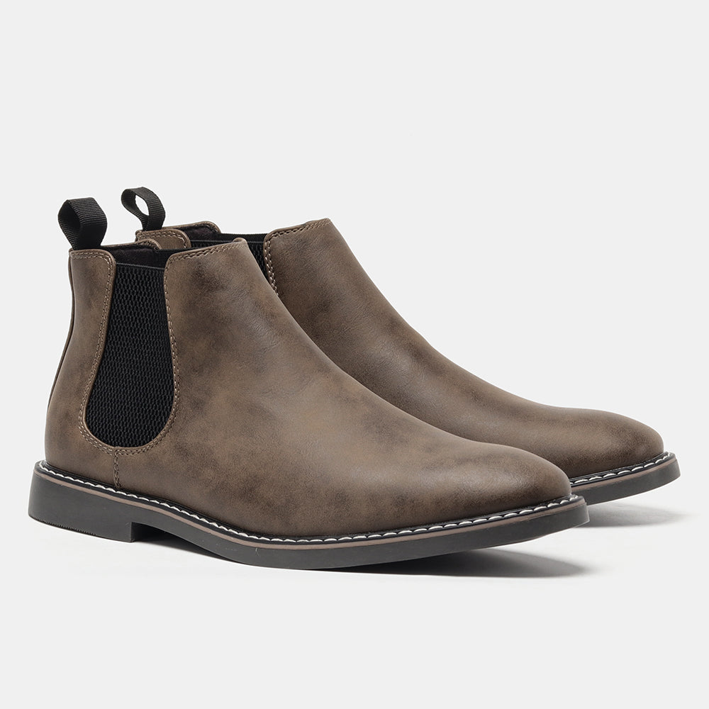 Men's Chelsea Boots with Side Elastic and Pull Tab, Contrast-Stitched Sole, 3 Colors or 3-Pair Set, Sizes US 6-12