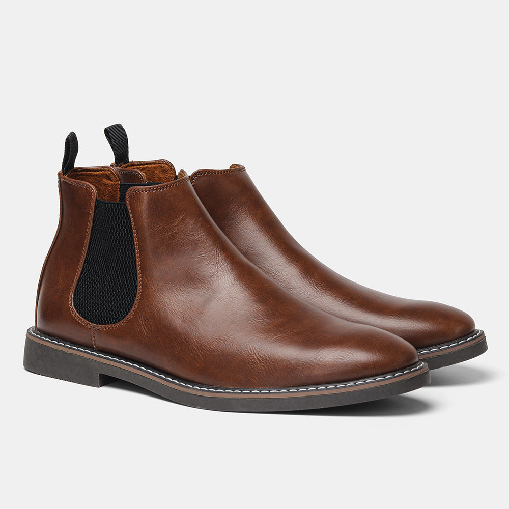 Men's Chelsea Boots with Side Elastic and Pull Tab, Contrast-Stitched Sole, 3 Colors or 3-Pair Set, Sizes US 6-12