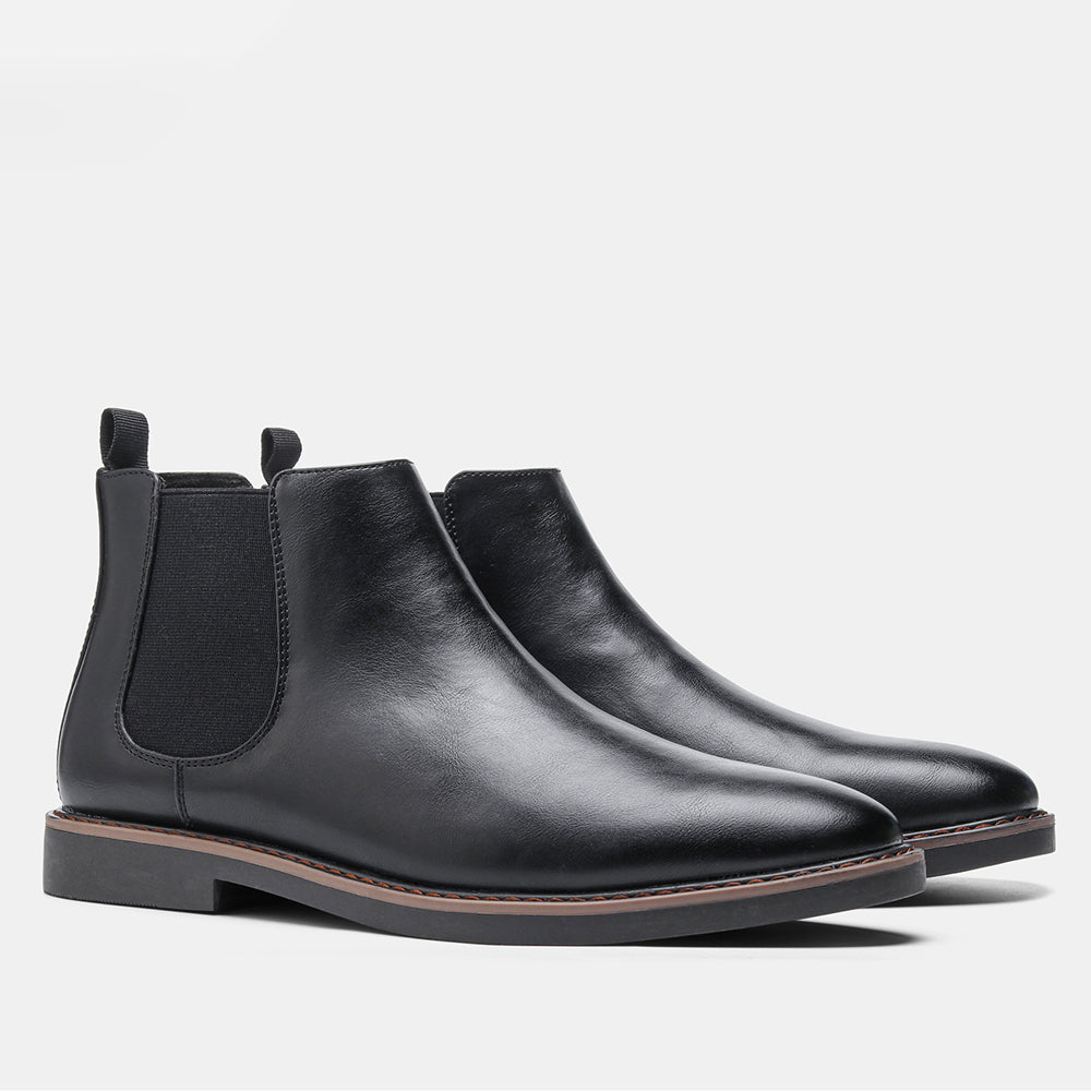 Men's Chelsea Boots with Side Elastic and Pull Tab, Contrast-Stitched Sole, 3 Colors or 3-Pair Set, Sizes US 6-12