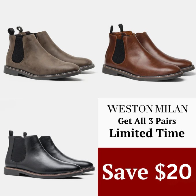 Men's Chelsea Boots with Side Elastic and Pull Tab, Contrast-Stitched Sole, 3 Colors or 3-Pair Set, Sizes US 6-12