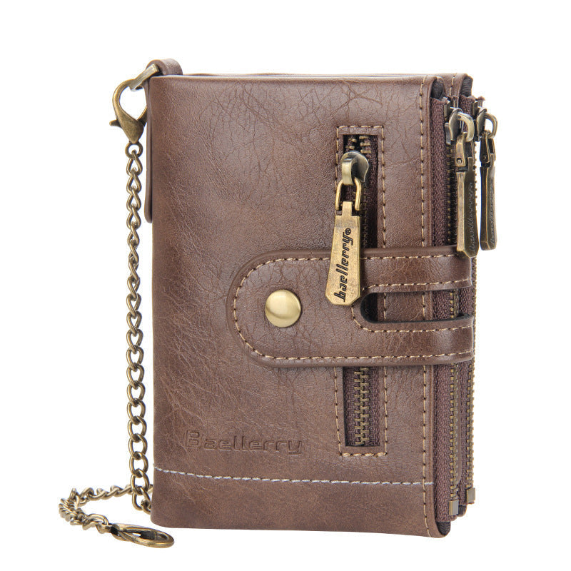 Men's RFID Blocking Wallet with Chain – Retro Bifold Leather Card Holder