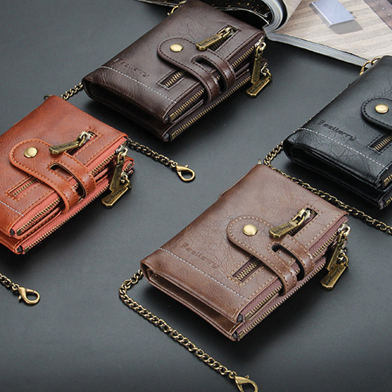 Men's RFID Blocking Wallet with Chain – Retro Bifold Leather Card Holder