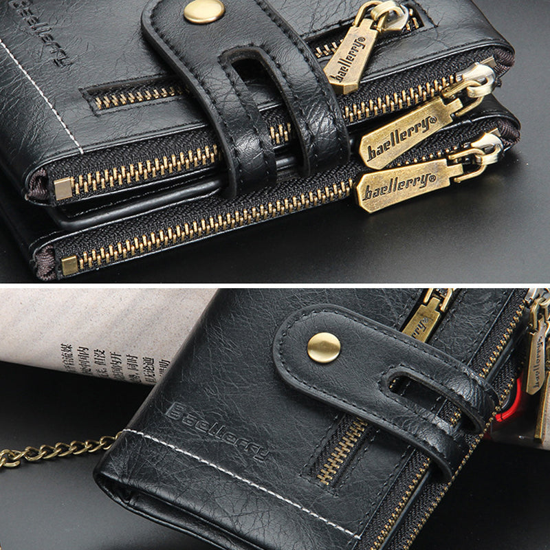 Men's RFID Blocking Wallet with Chain – Retro Bifold Leather Card Holder