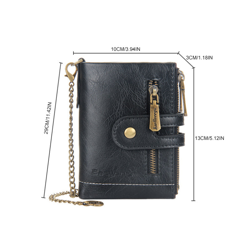 Men's RFID Blocking Wallet with Chain – Retro Bifold Leather Card Holder