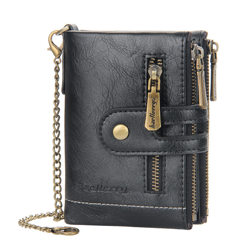 Men's RFID Blocking Wallet with Chain – Retro Bifold Leather Card Holder
