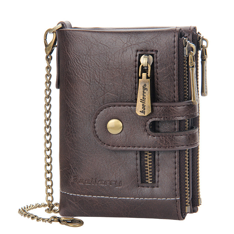 Men's RFID Blocking Wallet with Chain – Retro Bifold Leather Card Holder
