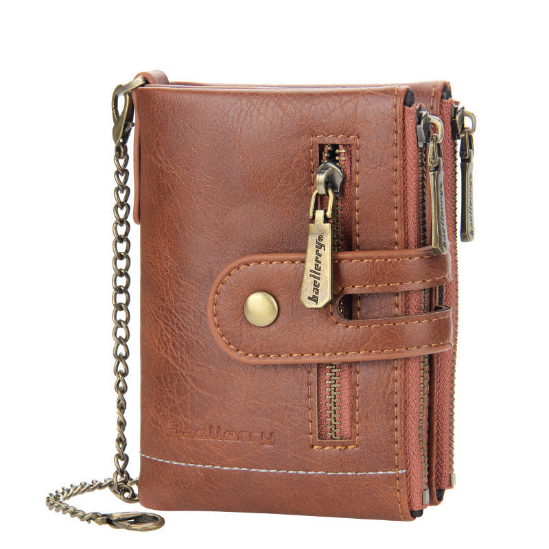 Men's RFID Blocking Wallet with Chain – Retro Bifold Leather Card Holder