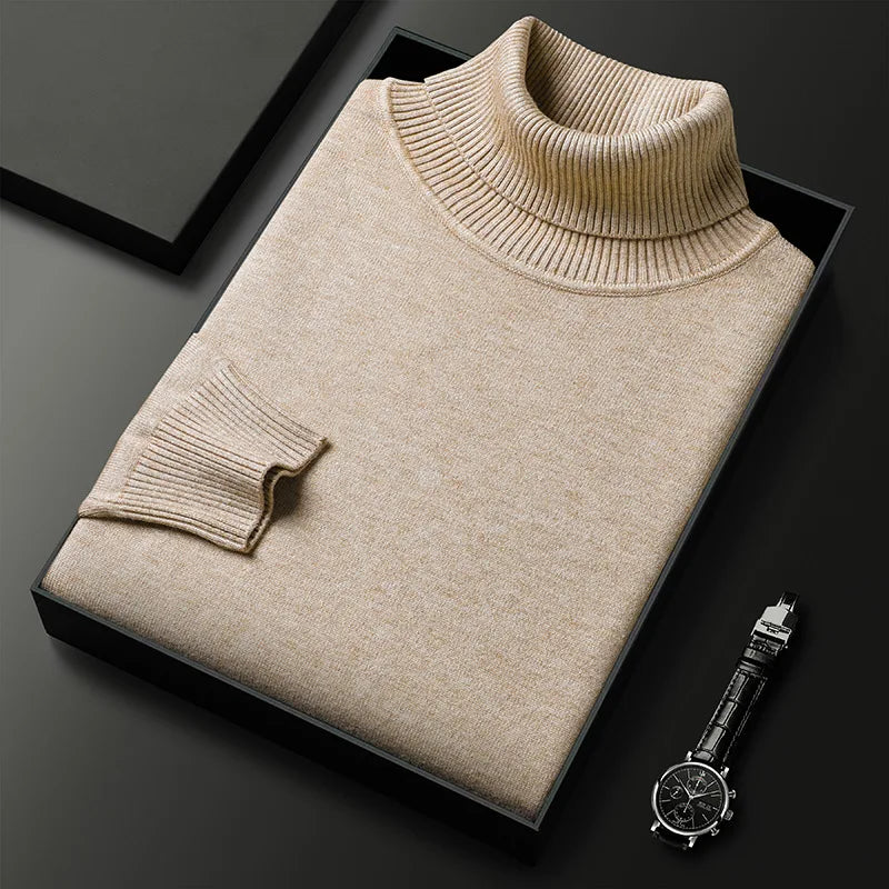 Men's turtleneck sweater in fine knit with ribbed high neck, cuffs and hem, 6 colors, sizes XS to 2XL