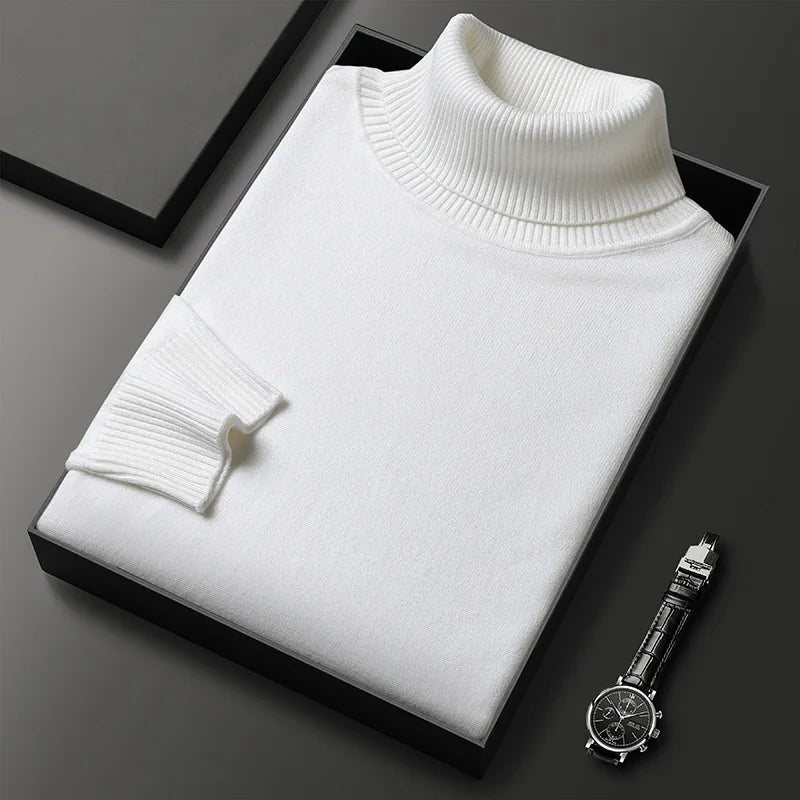 Men's turtleneck sweater in fine knit with ribbed high neck, cuffs and hem, 6 colors, sizes XS to 2XL
