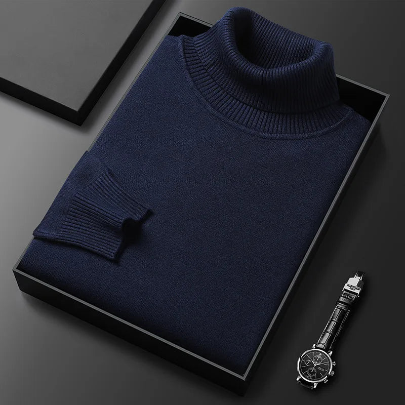 Men's turtleneck sweater in fine knit with ribbed high neck, cuffs and hem, 6 colors, sizes XS to 2XL