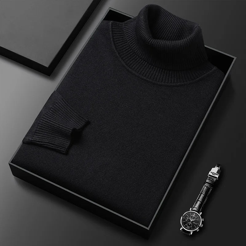 Men's turtleneck sweater in fine knit with ribbed high neck, cuffs and hem, 6 colors, sizes XS to 2XL