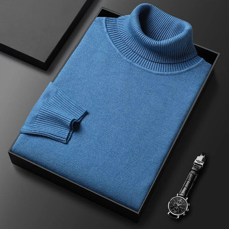 Men's turtleneck sweater in fine knit with ribbed high neck, cuffs and hem, 6 colors, sizes XS to 2XL