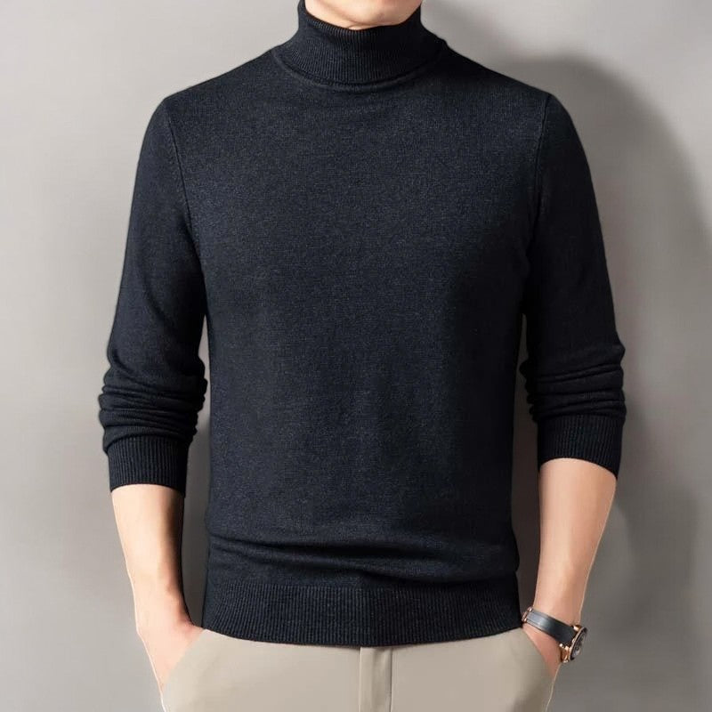 Men's turtleneck sweater in fine knit with ribbed high neck, cuffs and hem, 6 colors, sizes XS to 2XL