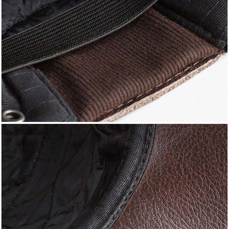 Men's Winter Leather Hat with Lambskin Ear Flaps and Flat Top