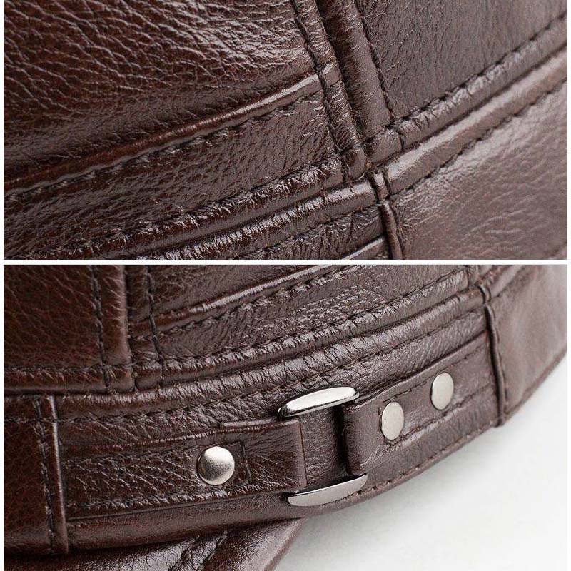Men's Winter Leather Hat with Lambskin Ear Flaps and Flat Top