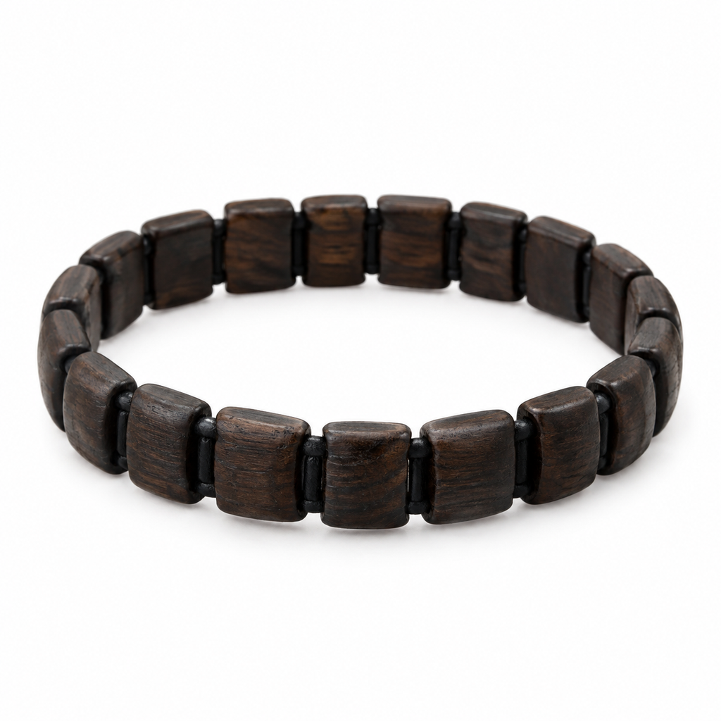 Wooden Beaded Bracelet Dark Brown Elastic Fit