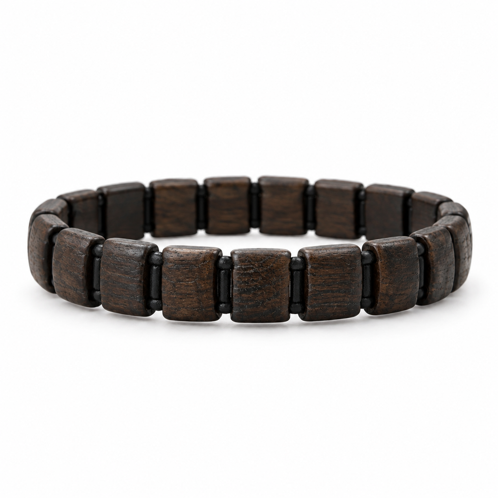 Wooden Beaded Bracelet Dark Brown Elastic Fit