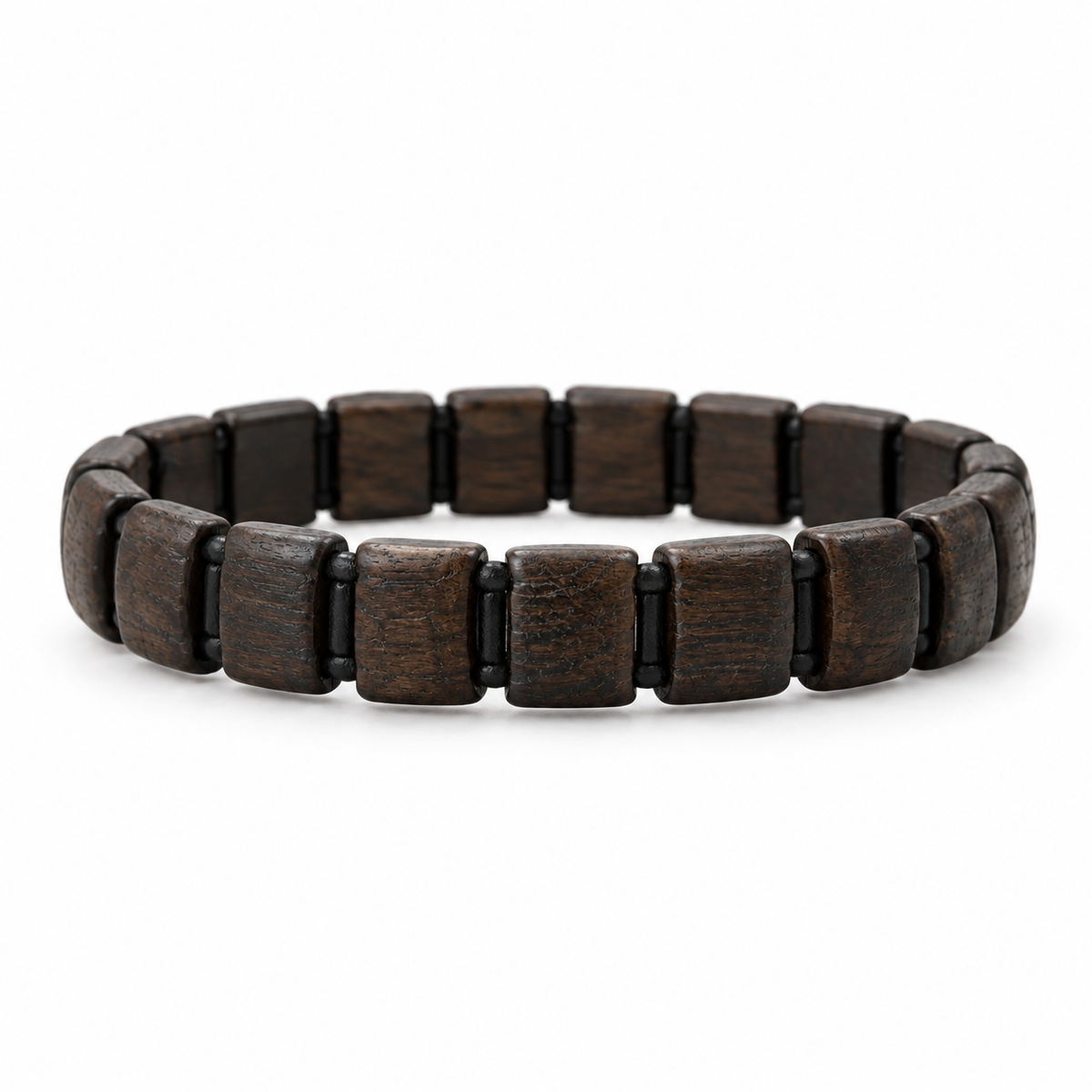 Wooden Beaded Bracelet Dark Brown Elastic Fit