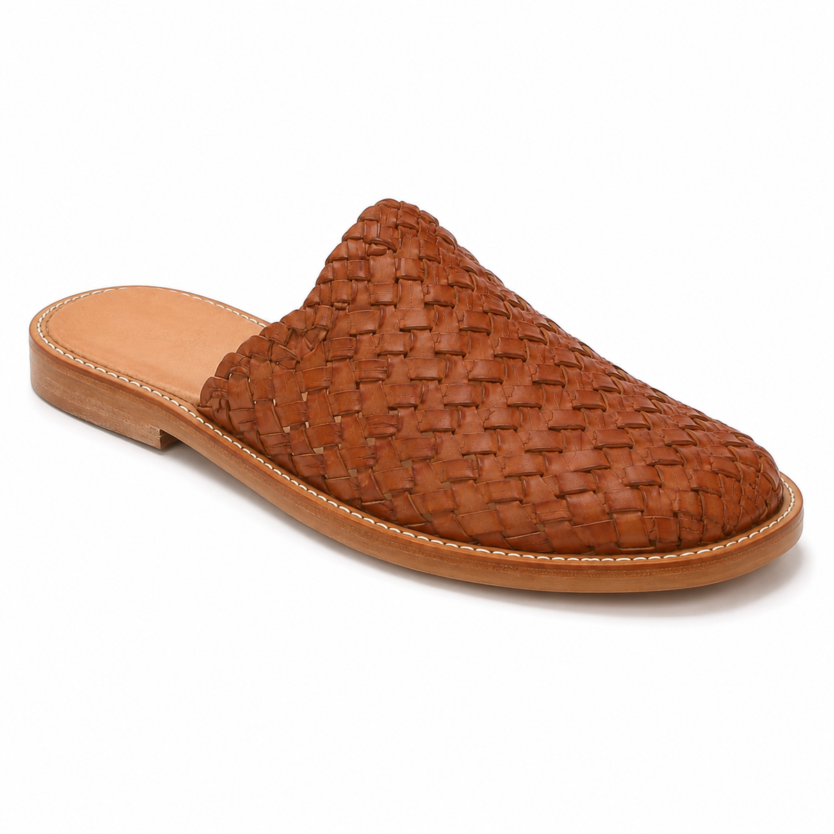 Men's Woven Vegan Leather Mules — Cognac