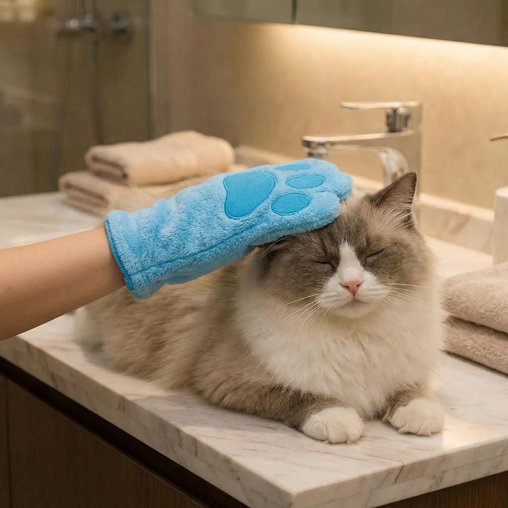 Microfiber Pet Grooming Glove – Dry Bath Towel & Coat Cleaner for Cats