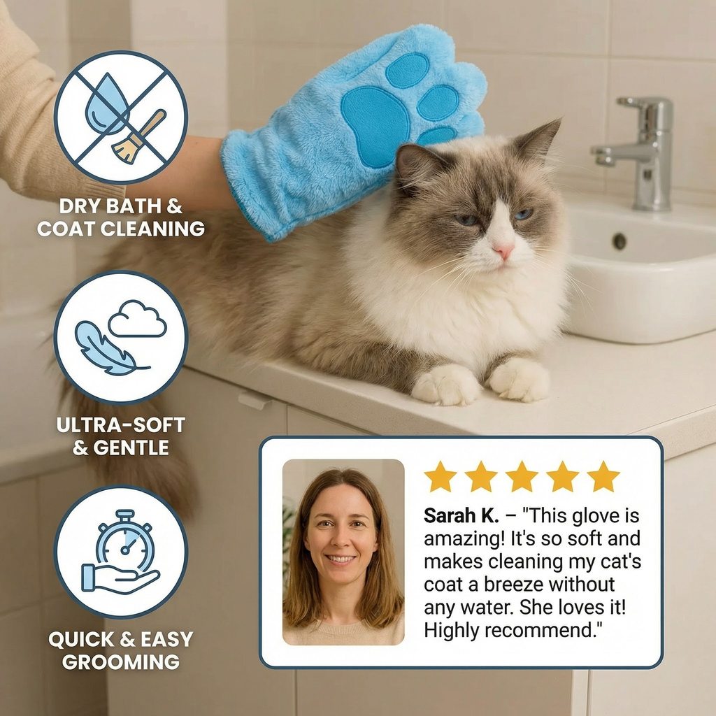 Microfiber Pet Grooming Glove – Dry Bath Towel & Coat Cleaner for Cats