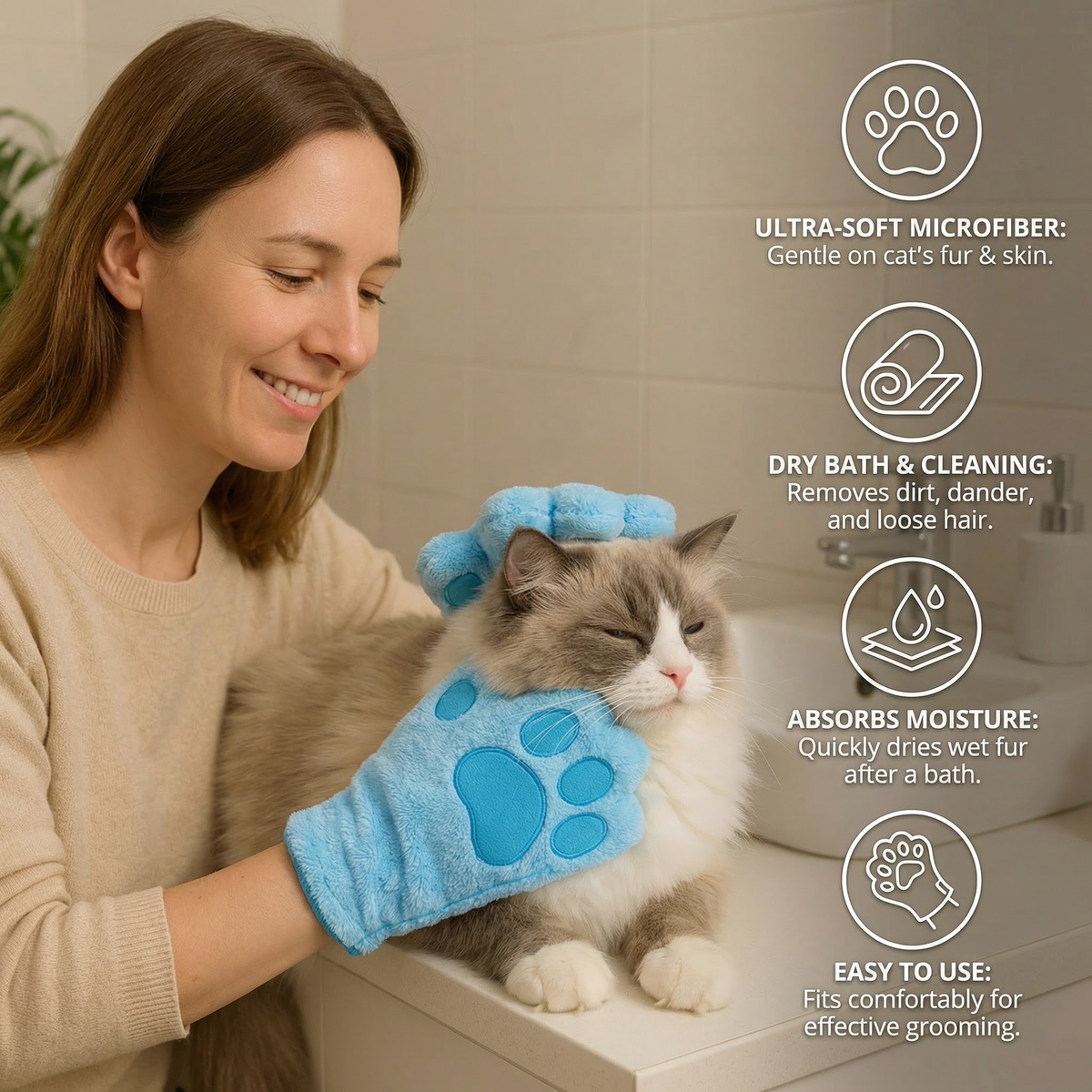 Microfiber Pet Grooming Glove – Dry Bath Towel & Coat Cleaner for Cats