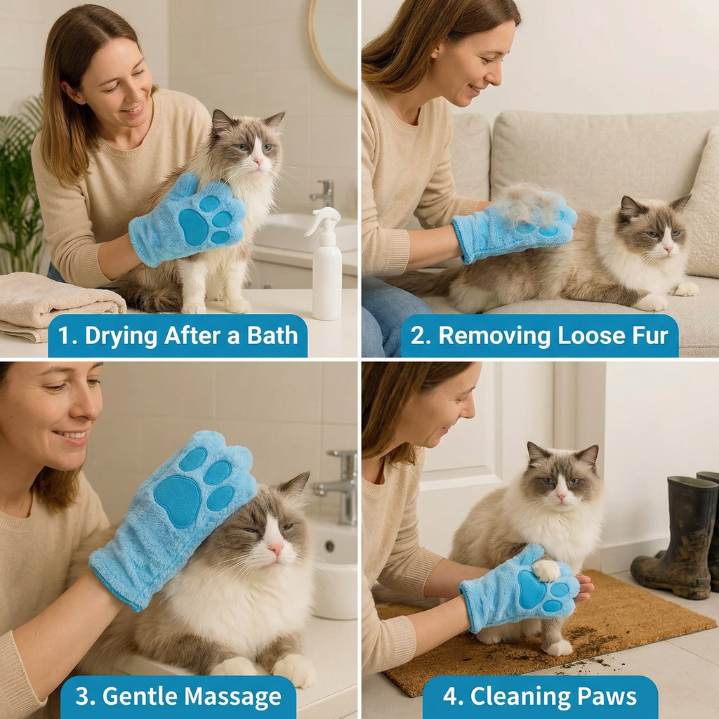Microfiber Pet Grooming Glove – Dry Bath Towel & Coat Cleaner for Cats