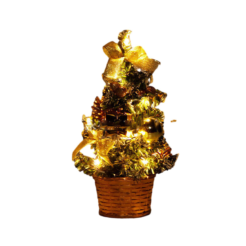 Mini Desktop Christmas Tree with Lights and Ornaments