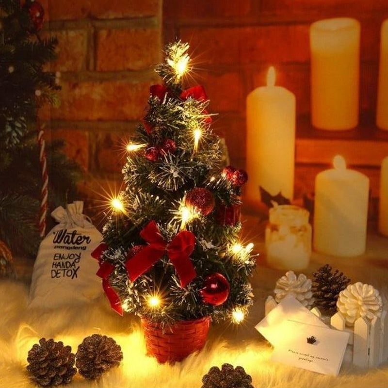Mini Desktop Christmas Tree with Lights and Ornaments