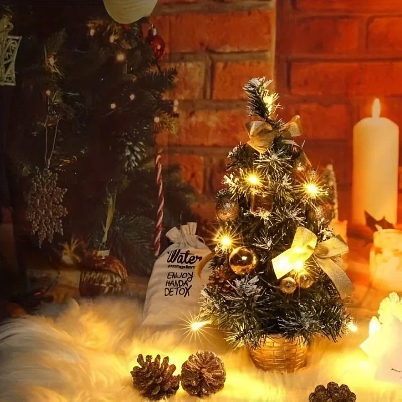 Mini Desktop Christmas Tree with Lights and Ornaments