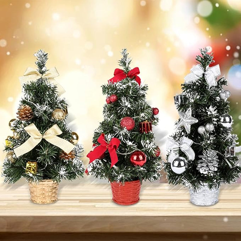 Mini Desktop Christmas Tree with Lights and Ornaments
