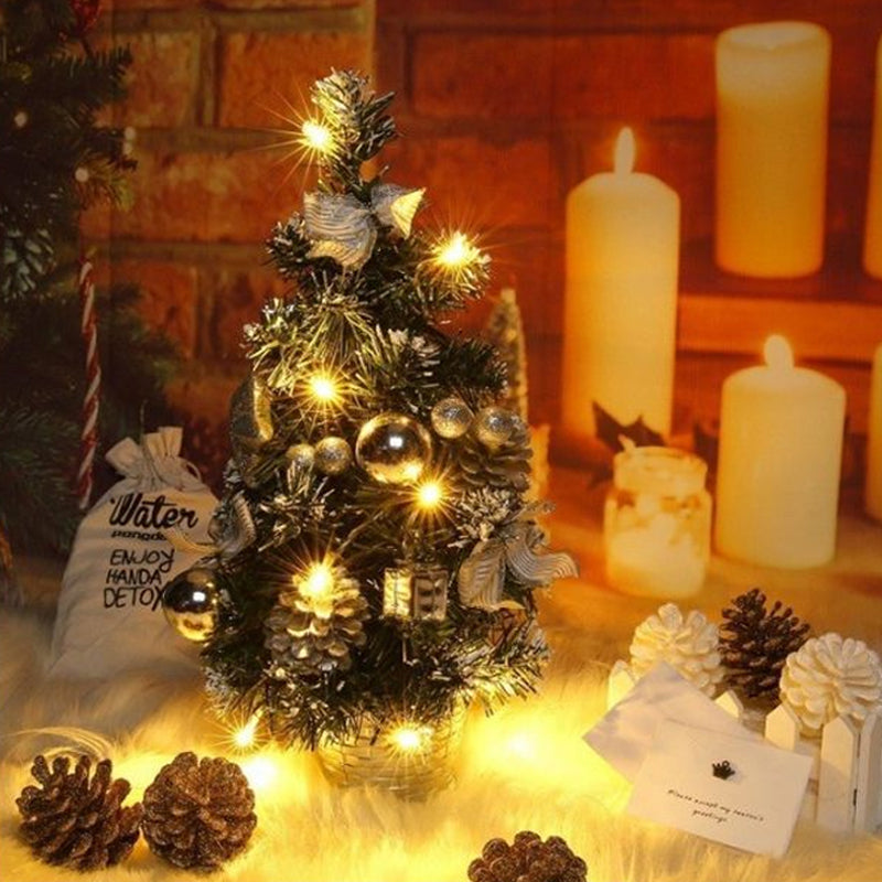 Mini Desktop Christmas Tree with Lights and Ornaments