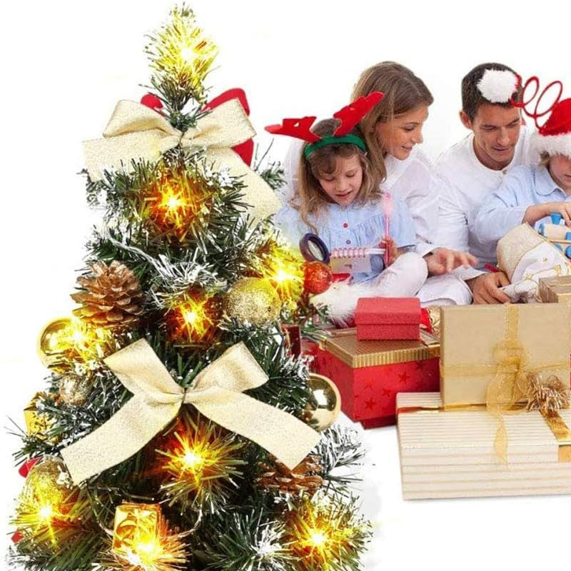 Mini Desktop Christmas Tree with Lights and Ornaments