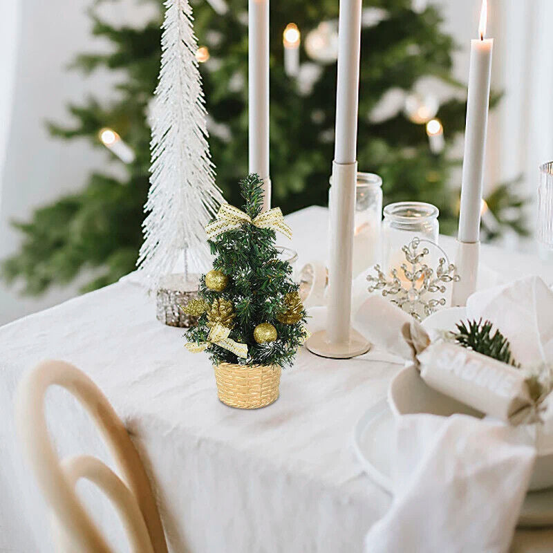 Mini Desktop Christmas Tree with Lights and Ornaments