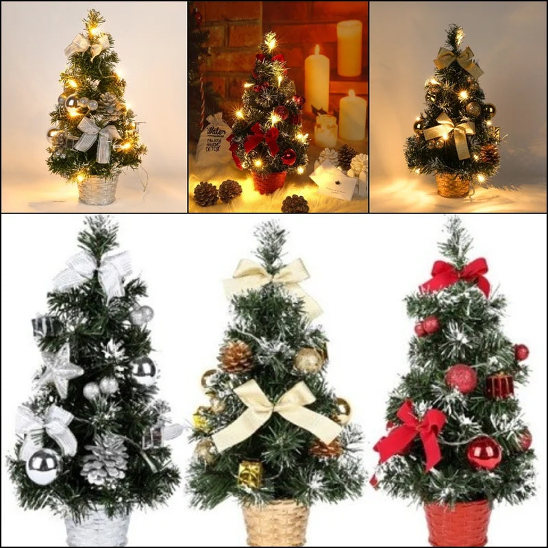 Mini Desktop Christmas Tree with Lights and Ornaments