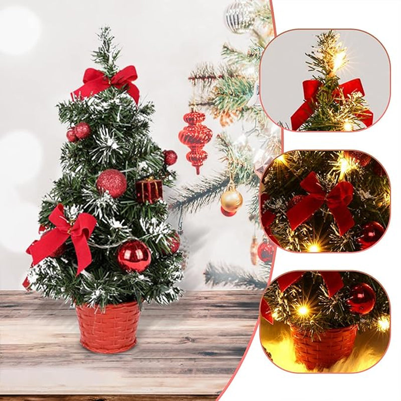 Mini Desktop Christmas Tree with Lights and Ornaments