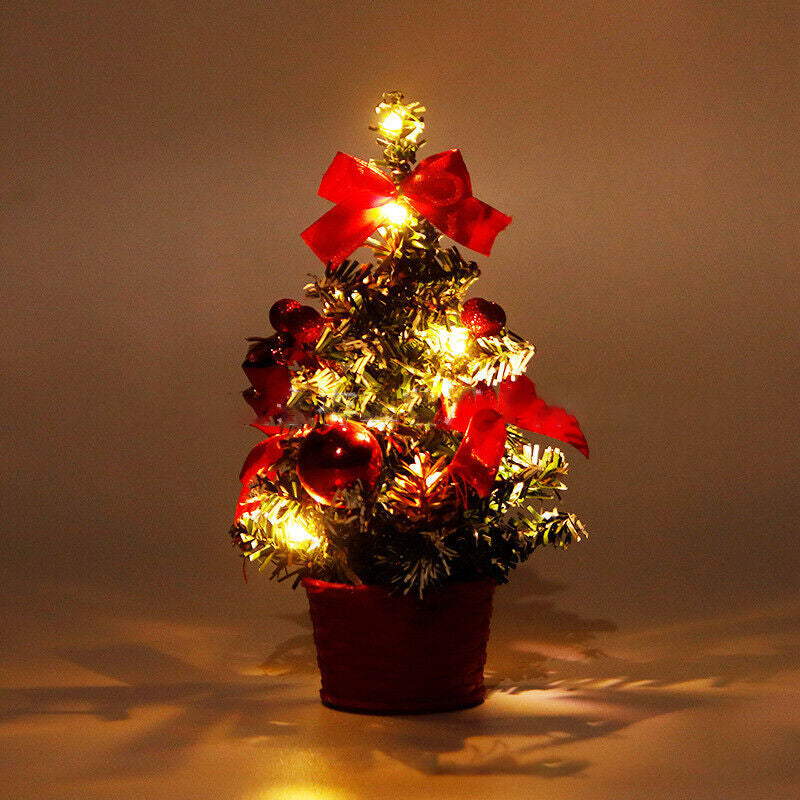 Mini Desktop Christmas Tree with Lights and Ornaments