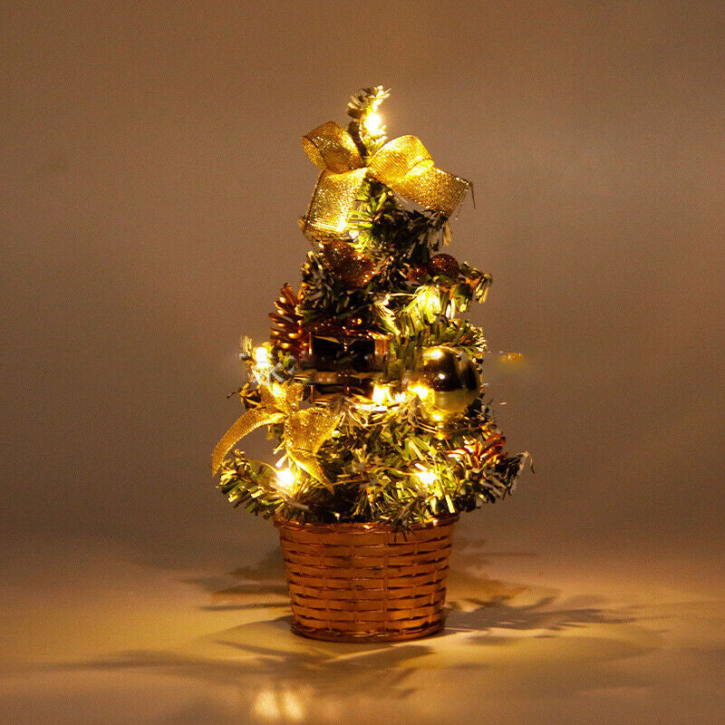 Mini Desktop Christmas Tree with Lights and Ornaments